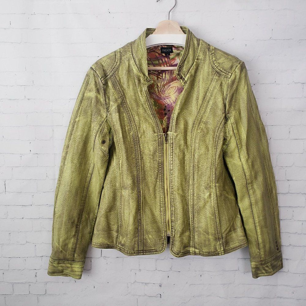 Fantazia Faux Leather Jacket Green Reptile Size M Art To Wear Streetwear Biker